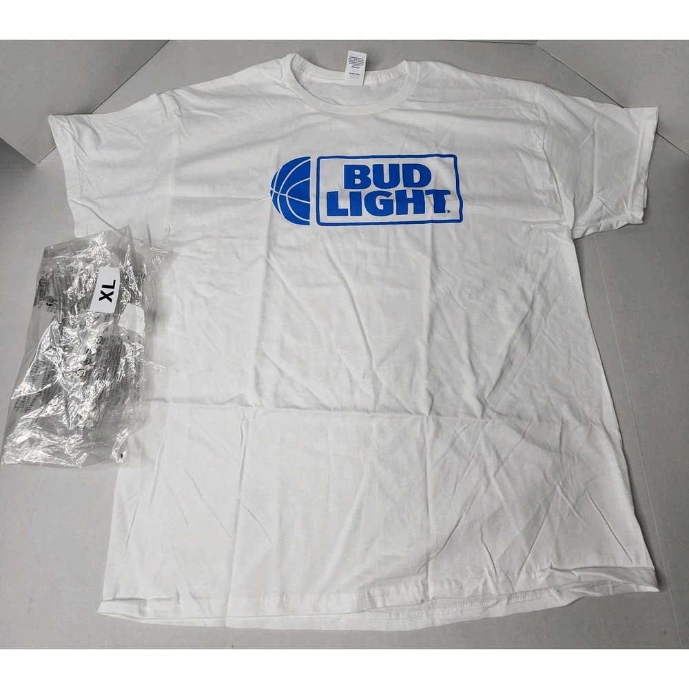 Bud Light Beer Promo Men's White XL T-Shirt New Hanes Authentic-T 100% Cotton